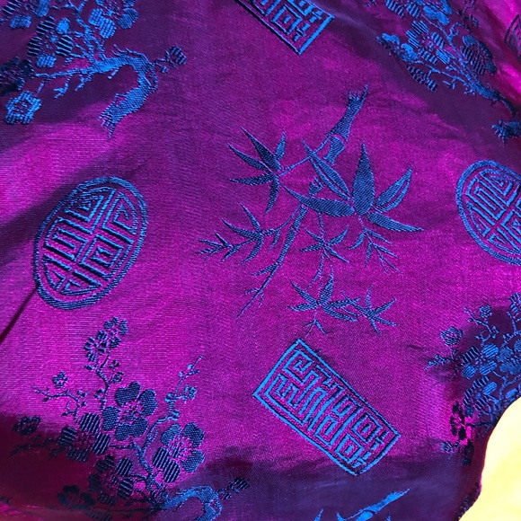 100% Silk Iridescent Halter Top Purple Blue Asian Print Belly Dance Boho - Picture 3 of 9